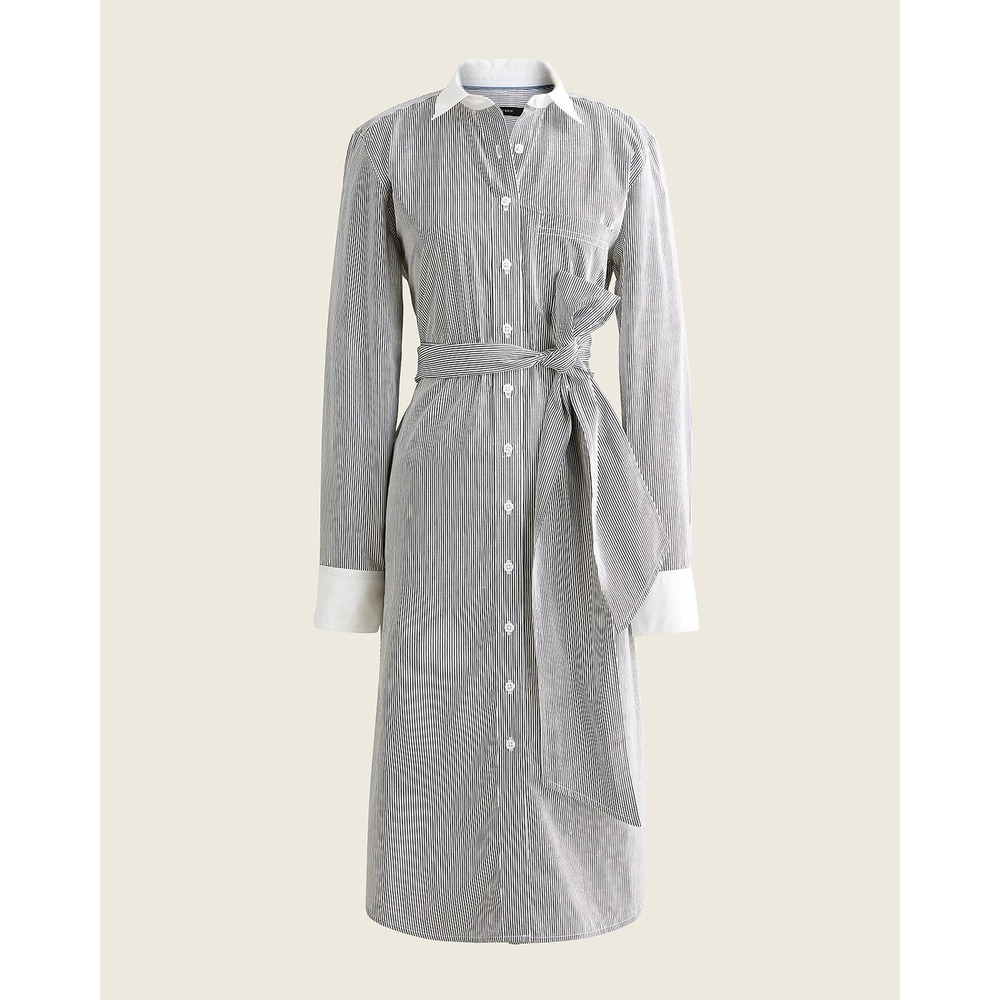 NWT J. Crew Classic Fit Crisp Cotton Poplin Shirt Dress Black White Striped 12
